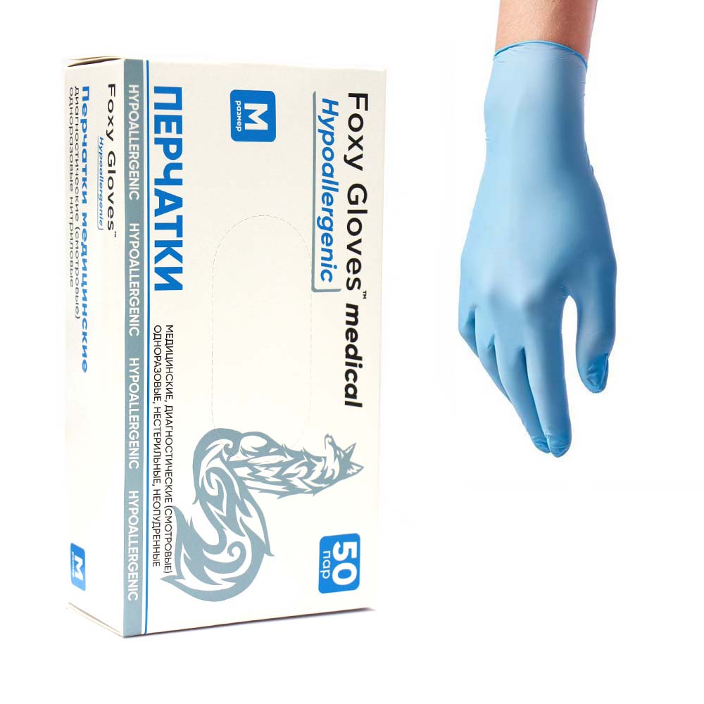 Перчатки голубые нитриловые Foxy Gloves M 100 шт