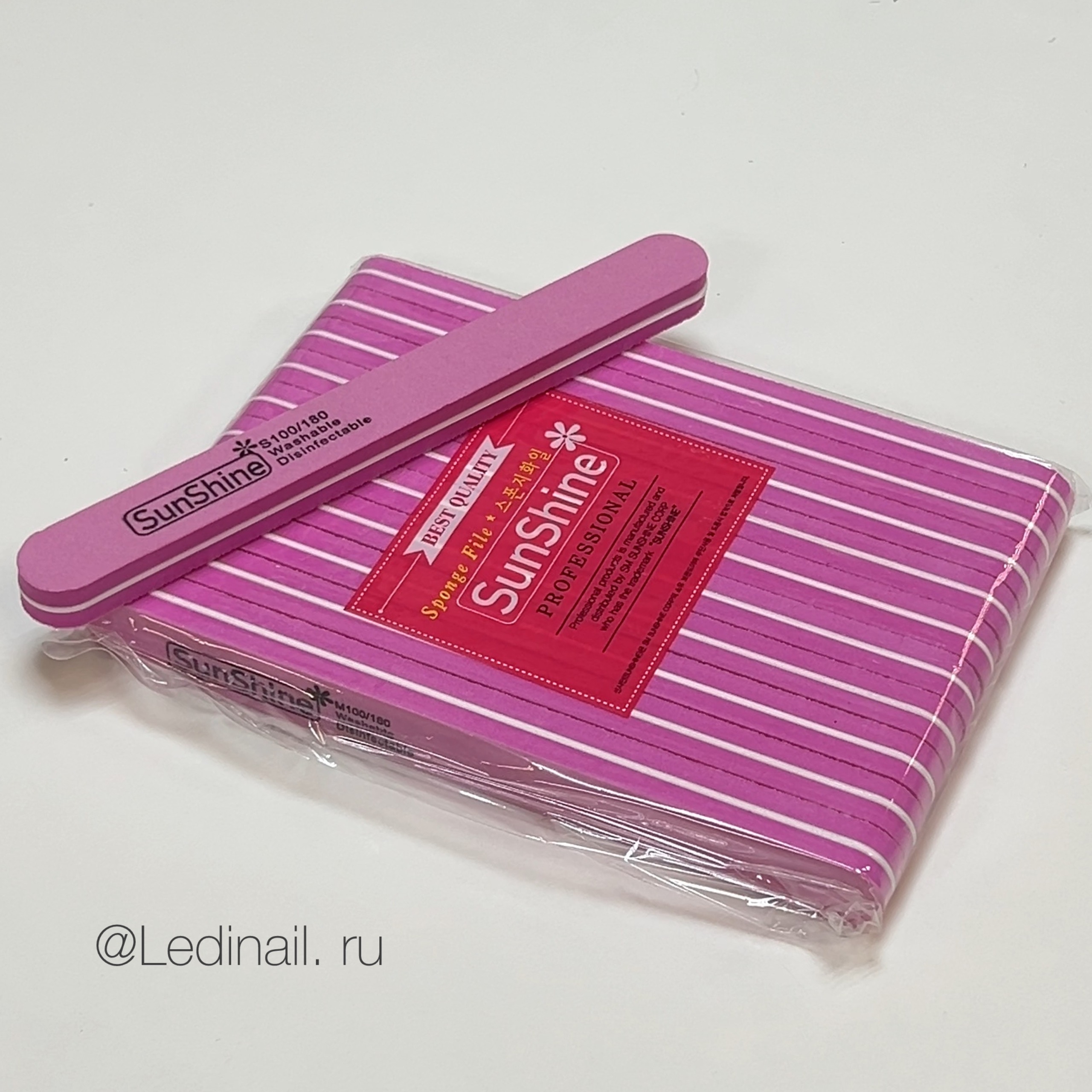 Пилка для шлифовки бафы SunShine прямой 100/180 розовый (10 штук)