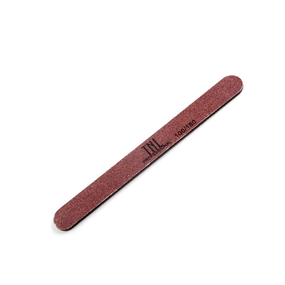 Пилка для ногтей TNL узкая 100/180 (красная) в индивидуальной упаковке (пластиковая основа)