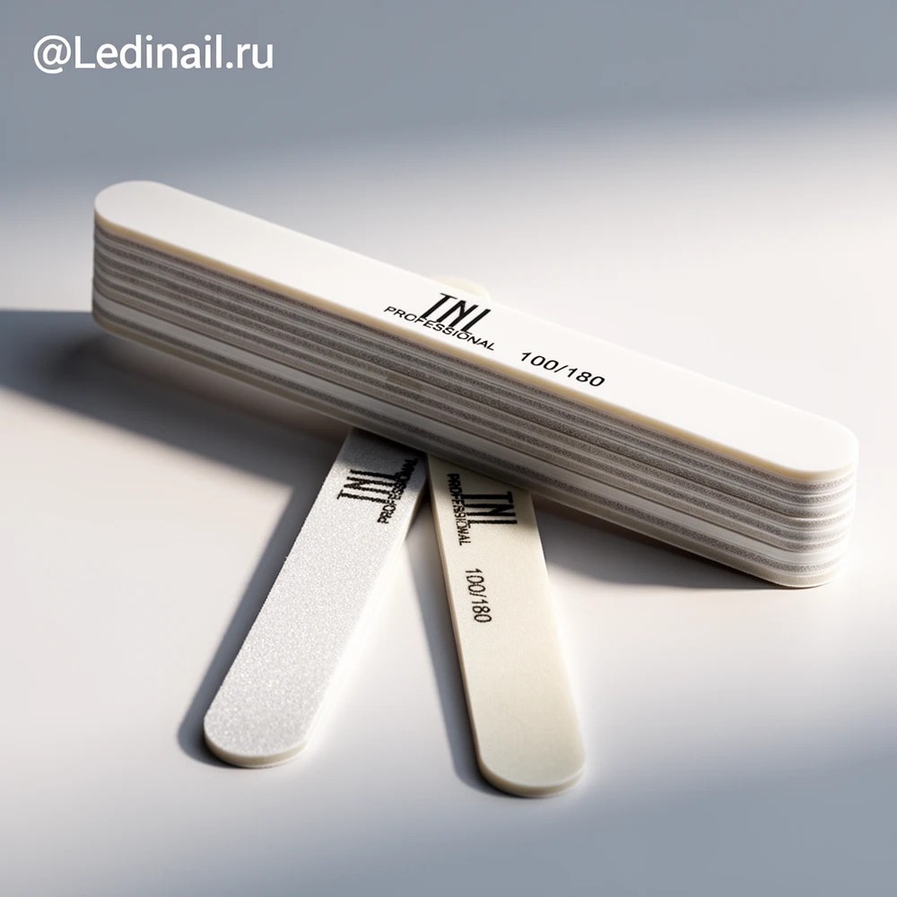 Пилки TNL 100/180 белые тонкие (10 шт) для маникюра и педикюра